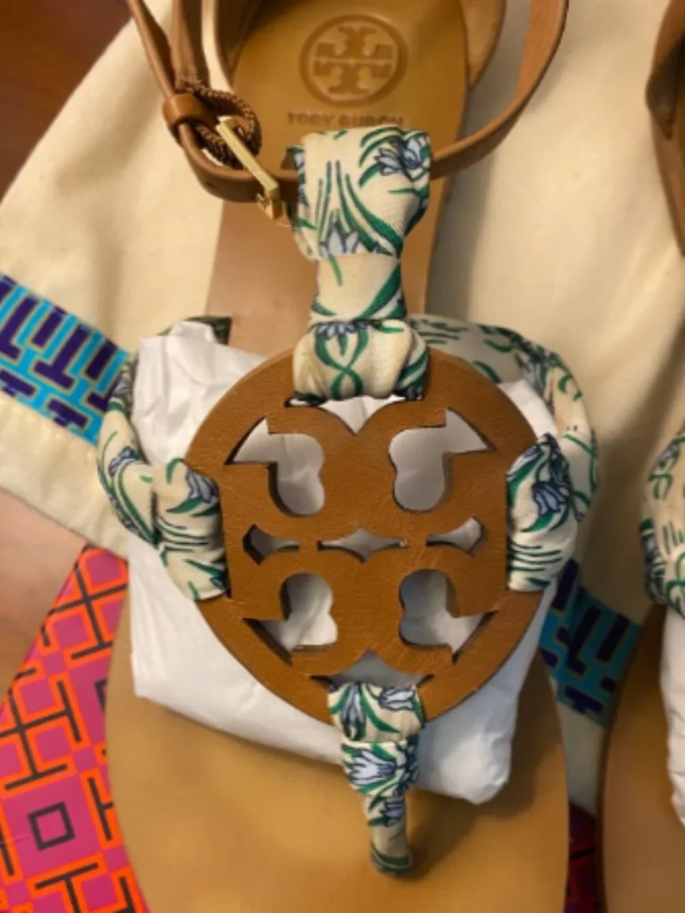 TORY BURCH tan leather scarf Miller sandal, 9